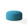 Indoor RETRO POLKA Coastal Blue Round Zipper Pouf - Stuffed - Extra Beads Included! - 24in dia x 20in tall