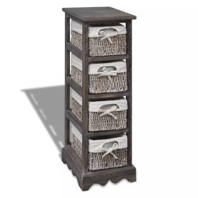 Brown Wooden Storage Rack 4 Weaving Baskets