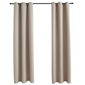 Blackout Curtains with Rings 2 pcs Beige 37"x63" Fabric