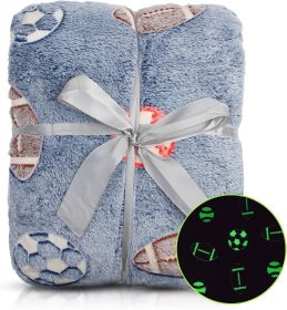 Glow in the Dark Blankets for Boys. 50 x 60 Inch Blue Football Kids Glow in the Dark Blanket 6 Hours Bright Glow. 240 GSM Two-Sided Warm Flannel Fleec