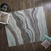 4' x 6' Carved Waves Teal Indoor Area Rug