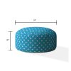 Indoor RETRO POLKA Coastal Blue Round Zipper Pouf - Stuffed - Extra Beads Included! - 24in dia x 20in tall