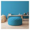 Indoor RETRO POLKA Coastal Blue Round Zipper Pouf - Stuffed - Extra Beads Included! - 24in dia x 20in tall
